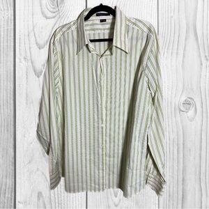 Theory Men's White and Green Striped Shirt size XXXL